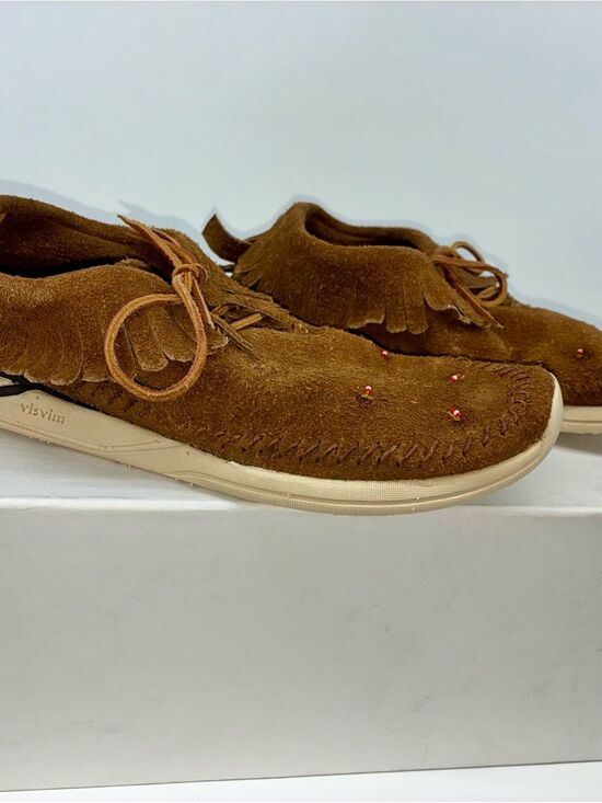 VISVIM Maliseet Shaman-Folk Suede Moccasins Camel Brown Men\'s Size 9 - NIB